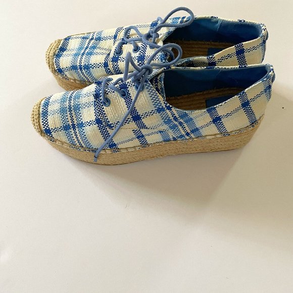 NWOT New Tory Burch Florence Plaid Cavas Basketweave Espadrille Platform Wedge - Picture 3 of 8